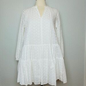 Cereal Seoul Eyelet Dress Womens M White Cotton Tiered Ruffle Lined Cottagecore